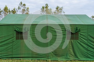 Special military tent for emergencies and rescue work. Background with selective focus