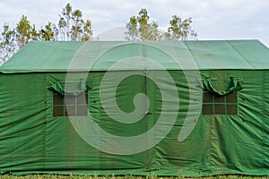 Special military tent for emergencies and rescue work. Background with selective focus