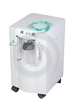 Special modern medical equipment - oxygen concentrator inhalation with flow meter suply isolated on white