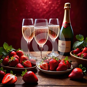 Special occasion luxury celebration, champagne and strawberries