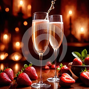 Special occasion luxury celebration, champagne and strawberries