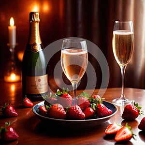 Special occasion luxury celebration, champagne and strawberries