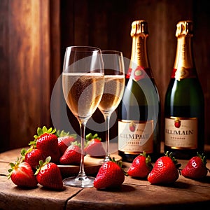 Special occasion luxury celebration, champagne and strawberries