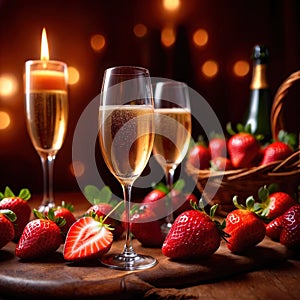 Special occasion luxury celebration, champagne and strawberries