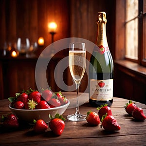 Special occasion luxury celebration, champagne and strawberries