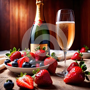 Special occasion luxury celebration, champagne and strawberries