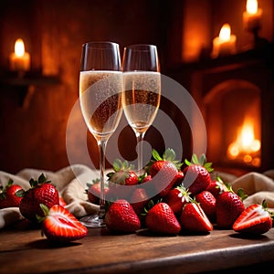 Special occasion luxury celebration, champagne and strawberries