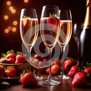 Special occasion luxury celebration, champagne and strawberries