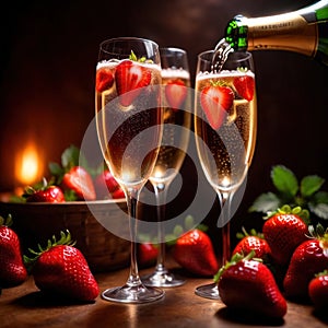 Special occasion luxury celebration, champagne and strawberries