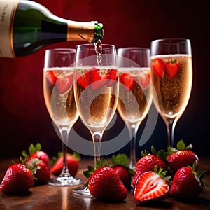 Special occasion luxury celebration, champagne and strawberries