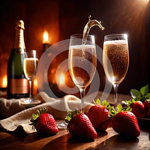 Special occasion luxury celebration, champagne and strawberries