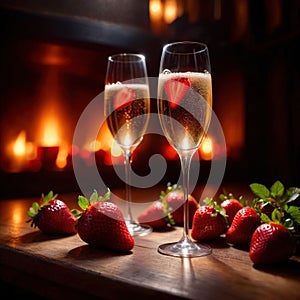 Special occasion luxury celebration, champagne and strawberries