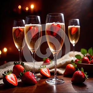 Special occasion luxury celebration, champagne and strawberries