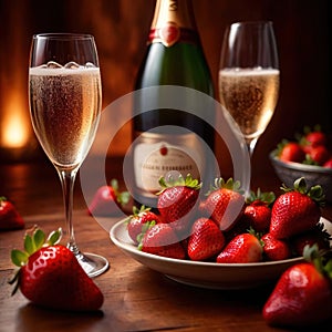 Special occasion luxury celebration, champagne and strawberries