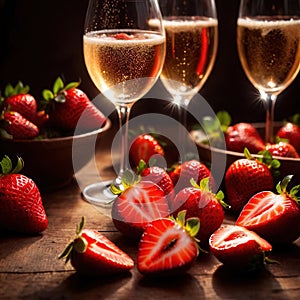 Special occasion luxury celebration, champagne and strawberries