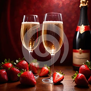 Special occasion luxury celebration, champagne and strawberries