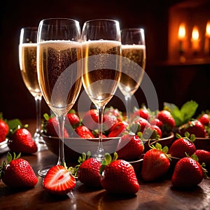 Special occasion luxury celebration, champagne and strawberries