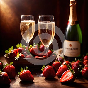 Special occasion luxury celebration, champagne and strawberries