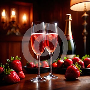 Special occasion luxury celebration, champagne and strawberries