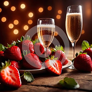 Special occasion luxury celebration, champagne and strawberries