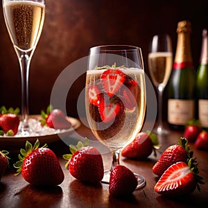 Special occasion luxury celebration, champagne and strawberries