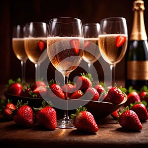 Special occasion luxury celebration, champagne and strawberries