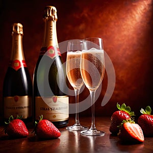 Special occasion luxury celebration, champagne and strawberries