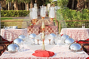 Special occasion table setting in a luxury outdoor restaurant