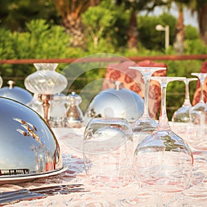 Special occasion table setting in a luxury outdoor restaurant