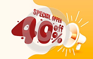 Special offer 40 percent, Big sale banner label, event promotion poster. Vector