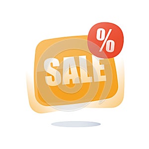 Special offer announcement, big sale, percentage sign red button, discount store, season clearance low price, best deal