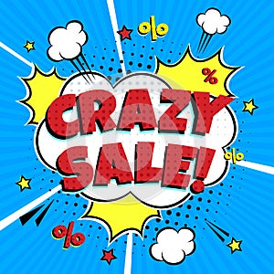 Special offer banner with comic lettering CRAZY SALE