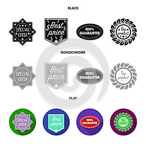 Special offer, best prise, guarantee, bio product.Label,set collection icons in black, flat, monochrome style vector