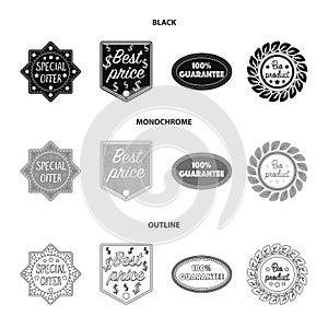 Special offer, best prise, guarantee, bio product.Label,set collection icons in black,monochrome,outline style vector