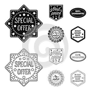 Special offer, best prise, guarantee, bio product.Label,set collection icons in black,outline style vector symbol stock photo