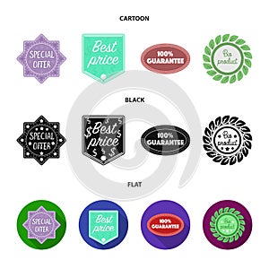 Special offer, best prise, guarantee, bio product.Label,set collection icons in cartoon,black,flat style vector symbol