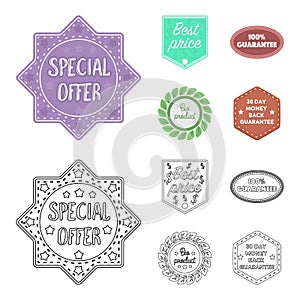 Special offer, best prise, guarantee, bio product.Label,set collection icons in cartoon,outline style vector symbol photo