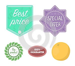 Special offer, best prise, guarantee, bio product.Label,set collection icons in cartoon style vector symbol stock