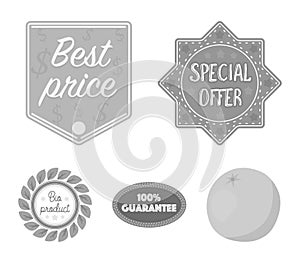 Special offer, best prise, guarantee, bio product.Label,set collection icons in monochrome style vector symbol stock