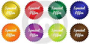 Special offer, colourful shiny sticker set, vector illustration