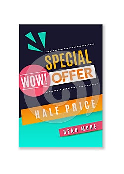 Special offer discount poster. Promotional fashion premium product flyer, abstract concept graphic half price web banner