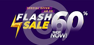 Special offer flash sale banner design, title flyer or poster, up to 60% off