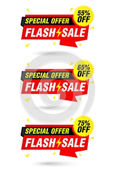 Special offer flash sale origami labels set. Sale 55%, 65%, 75% off discount