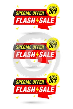 Special offer flash sale origami labels set. Sale 20%, 30%, 40% off discount