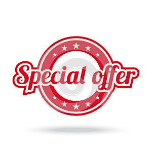 Special offer label. Red color, isolated on white.