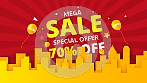 Special offer mega sale promotion banner template.Concept of digital marketing