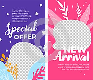 Special offer and new arrival, shopping banners