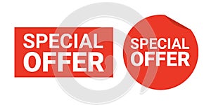 Special offer price banner tag promotion vector icon. Exclusive ribbon label discount red label special offer.