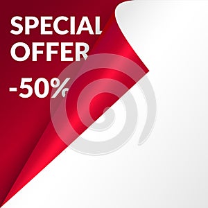 Special offer promo mockup. Realistic page curl