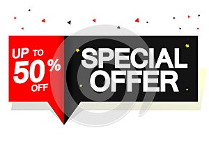 Special Offer, Sale 50% off, speech bubble banner discount tag design template, vector illustration